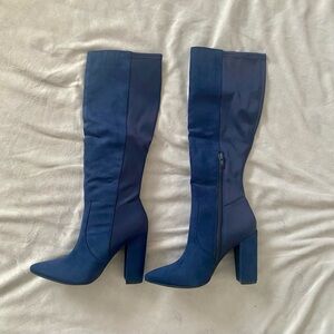 JustFab Block Heeled Arlette Boots Nice Blue Women's 7 Faux Suede Half Zip NIB